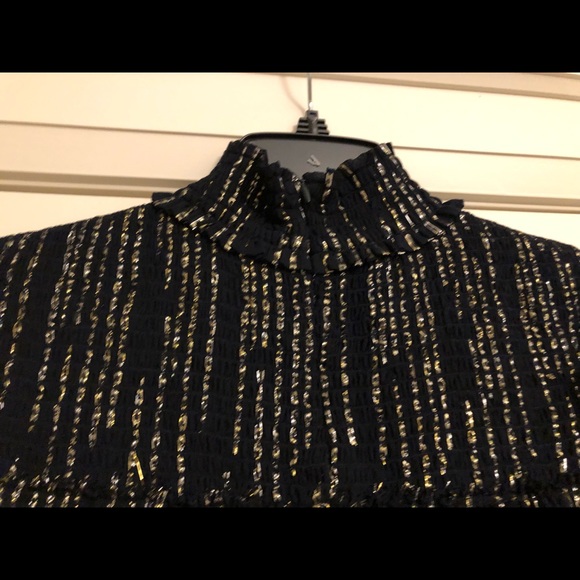 Navy blue metallic stripe chiffon blouse. Elie Tahari. Excellent condition. - Picture 2 of 5